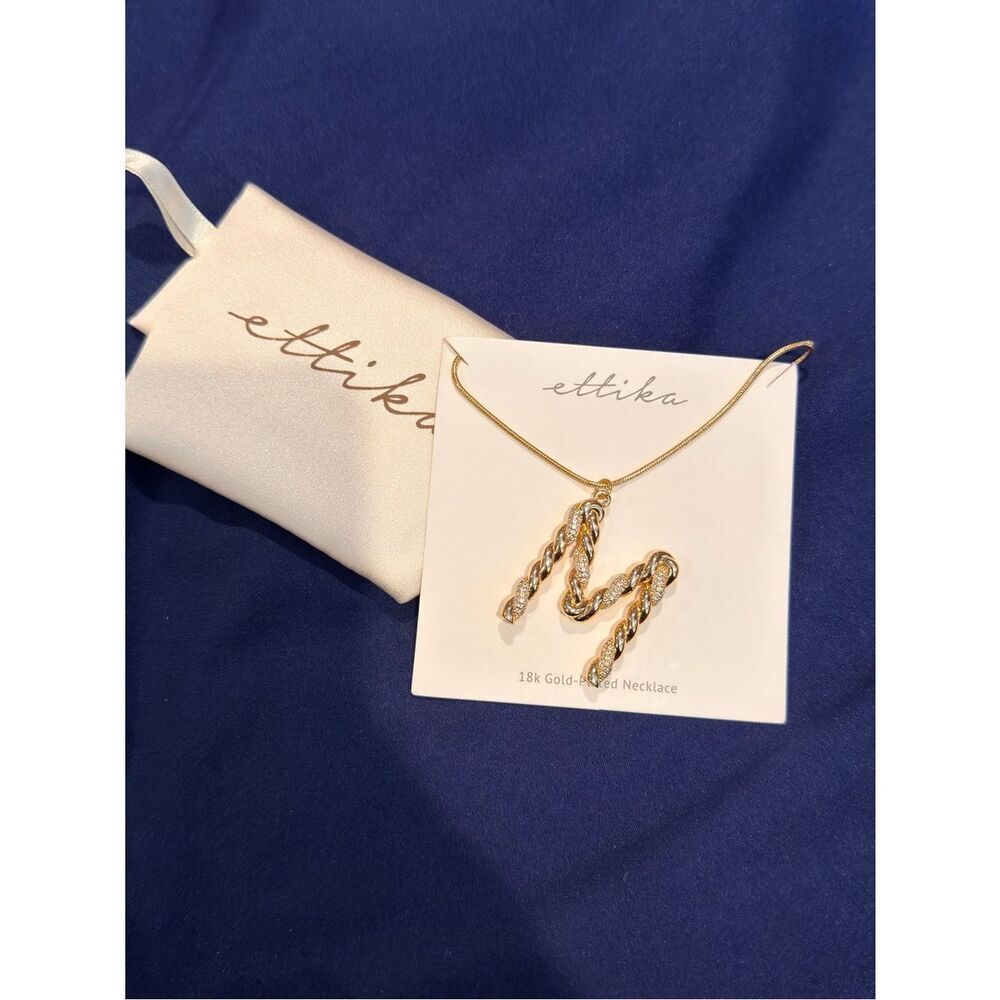 ettika 18K Gold-Tone Twisted M Initial Pendant Necklace